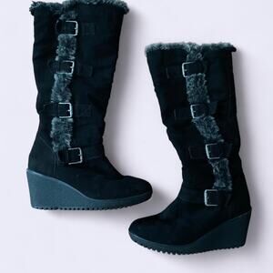 Fur wedge boots